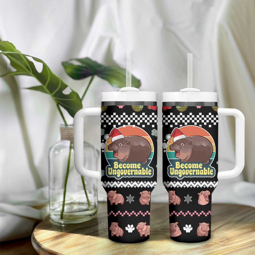 Christmas Become Ungovernable Moo Deng Tumbler With Handle Humor Cute Baby Hippo Joke - Wonder Print Shop