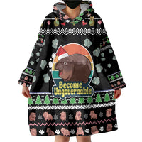 Christmas Become Ungovernable Moo Deng Wearable Blanket Hoodie Humor Cute Baby Hippo Joke - Wonder Print Shop