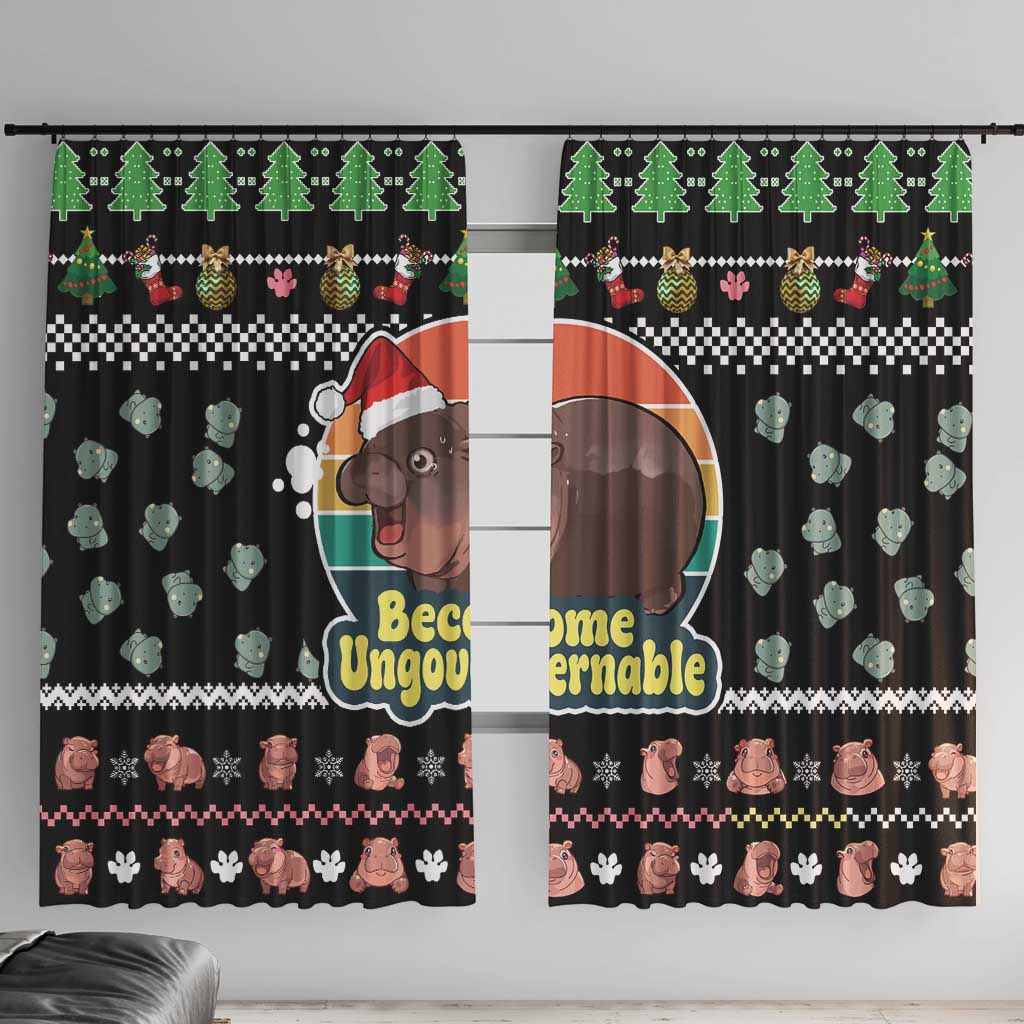 Christmas Become Ungovernable Moo Deng Window Curtain Humor Cute Baby Hippo Joke - Wonder Print Shop