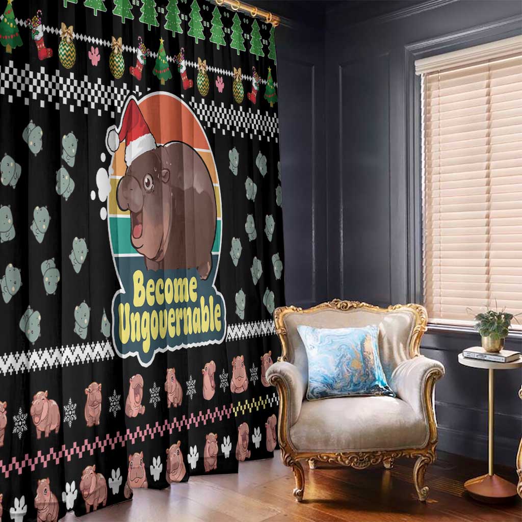Christmas Become Ungovernable Moo Deng Window Curtain Humor Cute Baby Hippo Joke - Wonder Print Shop
