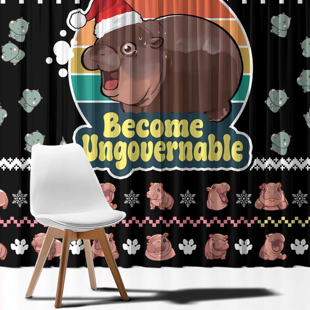 Christmas Become Ungovernable Moo Deng Window Curtain Humor Cute Baby Hippo Joke - Wonder Print Shop