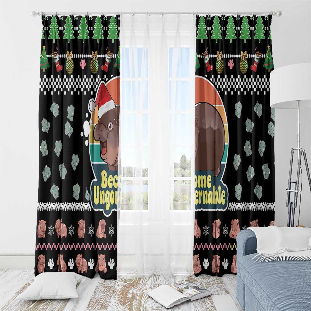Christmas Become Ungovernable Moo Deng Window Curtain Humor Cute Baby Hippo Joke - Wonder Print Shop