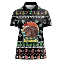 Christmas Become Ungovernable Moo Deng Women Polo Shirt Humor Cute Baby Hippo Joke - Wonder Print Shop