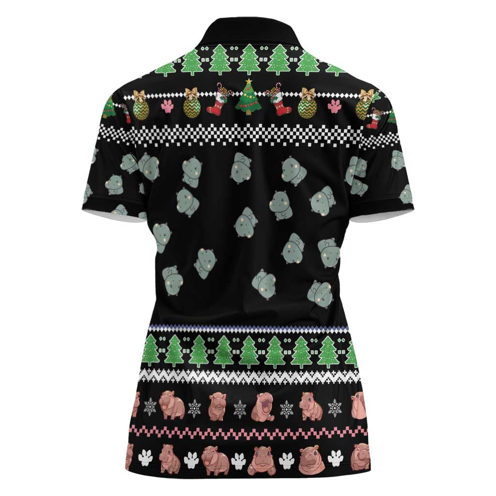 Christmas Become Ungovernable Moo Deng Women Polo Shirt Humor Cute Baby Hippo Joke - Wonder Print Shop