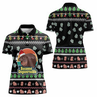 Christmas Become Ungovernable Moo Deng Women Polo Shirt Humor Cute Baby Hippo Joke - Wonder Print Shop