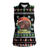 Christmas Become Ungovernable Moo Deng Women Sleeveless Polo Shirt Humor Cute Baby Hippo Joke - Wonder Print Shop