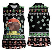 Christmas Become Ungovernable Moo Deng Women Sleeveless Polo Shirt Humor Cute Baby Hippo Joke - Wonder Print Shop