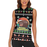Christmas Become Ungovernable Moo Deng Women Sleeveless Polo Shirt Humor Cute Baby Hippo Joke - Wonder Print Shop