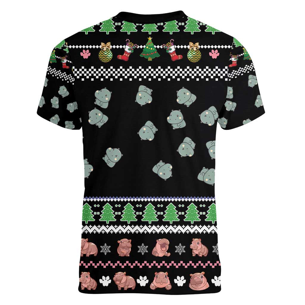 Christmas Become Ungovernable Moo Deng Women V-Neck T-Shirt Humor Cute Baby Hippo Joke - Wonder Print Shop