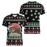 Christmas Become Ungovernable Moo Deng Women V-Neck T-Shirt Humor Cute Baby Hippo Joke - Wonder Print Shop
