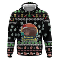 Christmas Become Ungovernable Moo Deng Zip Hoodie Humor Cute Baby Hippo Joke - Wonder Print Shop