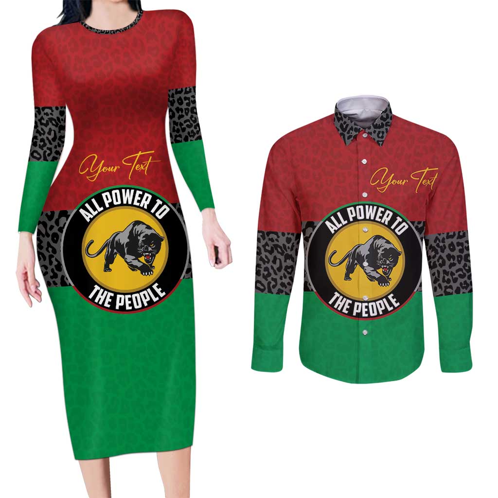 Personalized Pan African Panther Couples Matching Long Sleeve Bodycon Dress and Long Sleeve Button Shirt All Power To The People