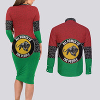 Personalized Pan African Panther Couples Matching Long Sleeve Bodycon Dress and Long Sleeve Button Shirt All Power To The People