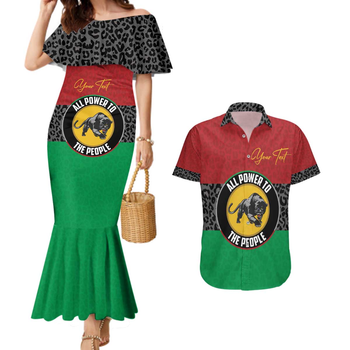 Personalized Pan African Panther Couples Matching Mermaid Dress and Hawaiian Shirt All Power To The People