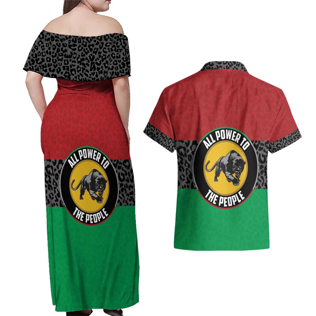 Personalized Pan African Panther Couples Matching Off Shoulder Maxi Dress and Hawaiian Shirt All Power To The People