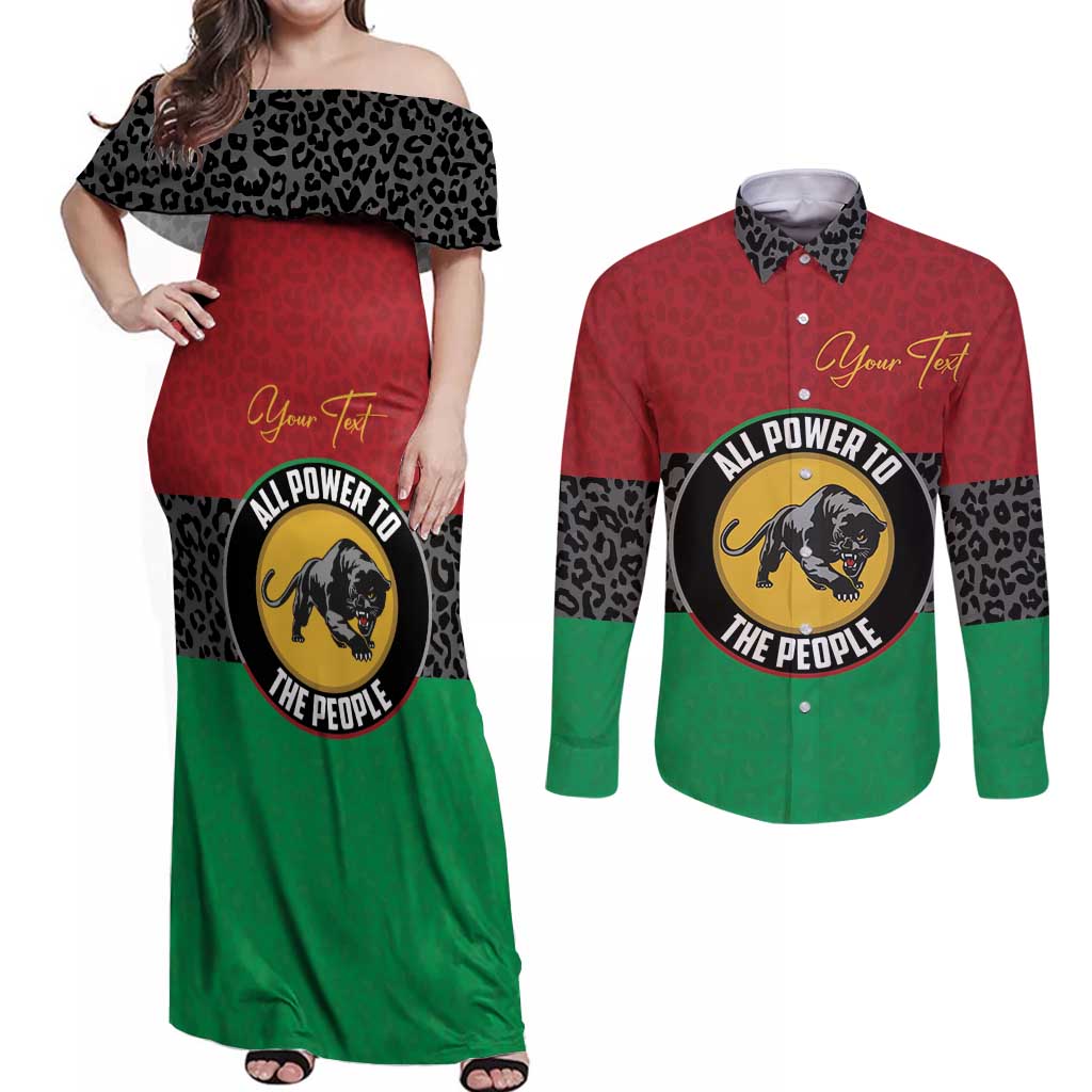 Personalized Pan African Panther Couples Matching Off Shoulder Maxi Dress and Long Sleeve Button Shirt All Power To The People