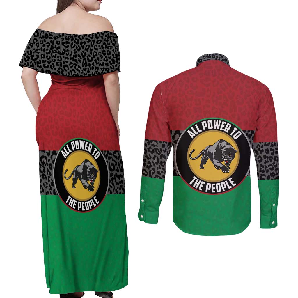 Personalized Pan African Panther Couples Matching Off Shoulder Maxi Dress and Long Sleeve Button Shirt All Power To The People
