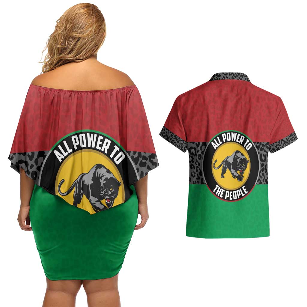 Personalized Pan African Panther Couples Matching Off Shoulder Short Dress and Hawaiian Shirt All Power To The People