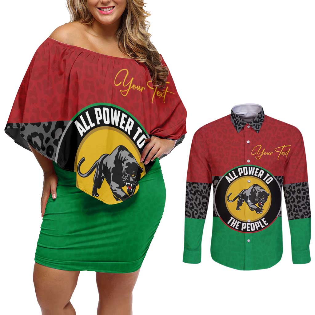 Personalized Pan African Panther Couples Matching Off Shoulder Short Dress and Long Sleeve Button Shirt All Power To The People