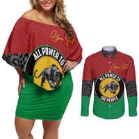 Personalized Pan African Panther Couples Matching Off Shoulder Short Dress and Long Sleeve Button Shirt All Power To The People