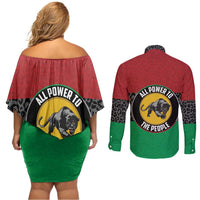 Personalized Pan African Panther Couples Matching Off Shoulder Short Dress and Long Sleeve Button Shirt All Power To The People