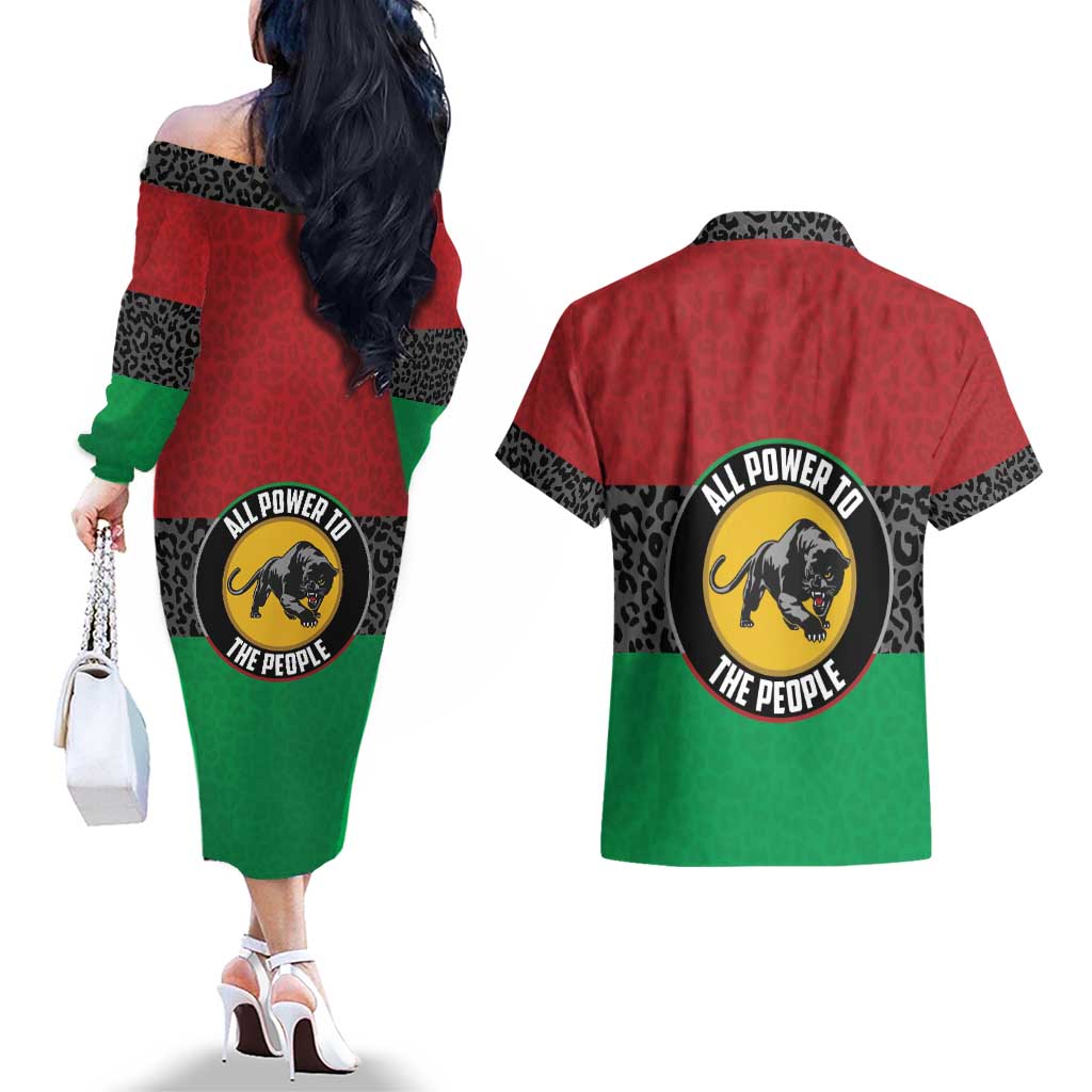 Personalized Pan African Panther Couples Matching Off The Shoulder Long Sleeve Dress and Hawaiian Shirt All Power To The People