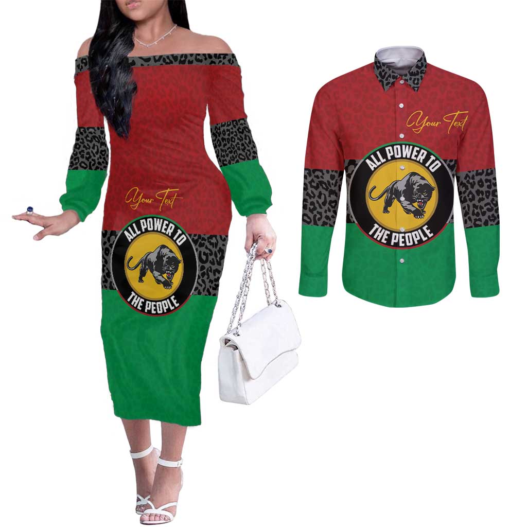 Personalized Pan African Panther Couples Matching Off The Shoulder Long Sleeve Dress and Long Sleeve Button Shirt All Power To The People
