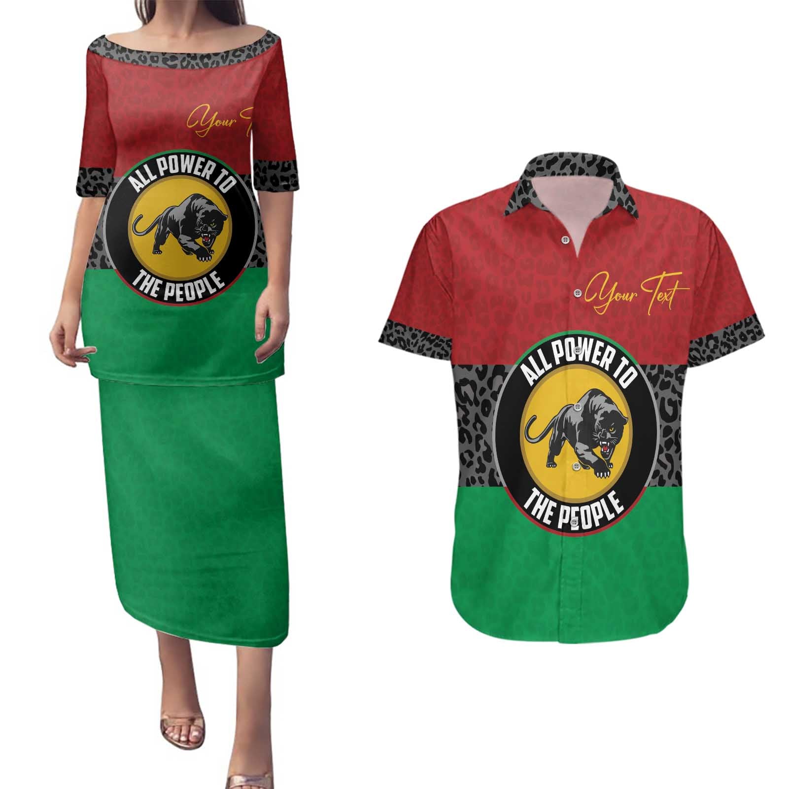 Personalized Pan African Panther Couples Matching Puletasi and Hawaiian Shirt All Power To The People