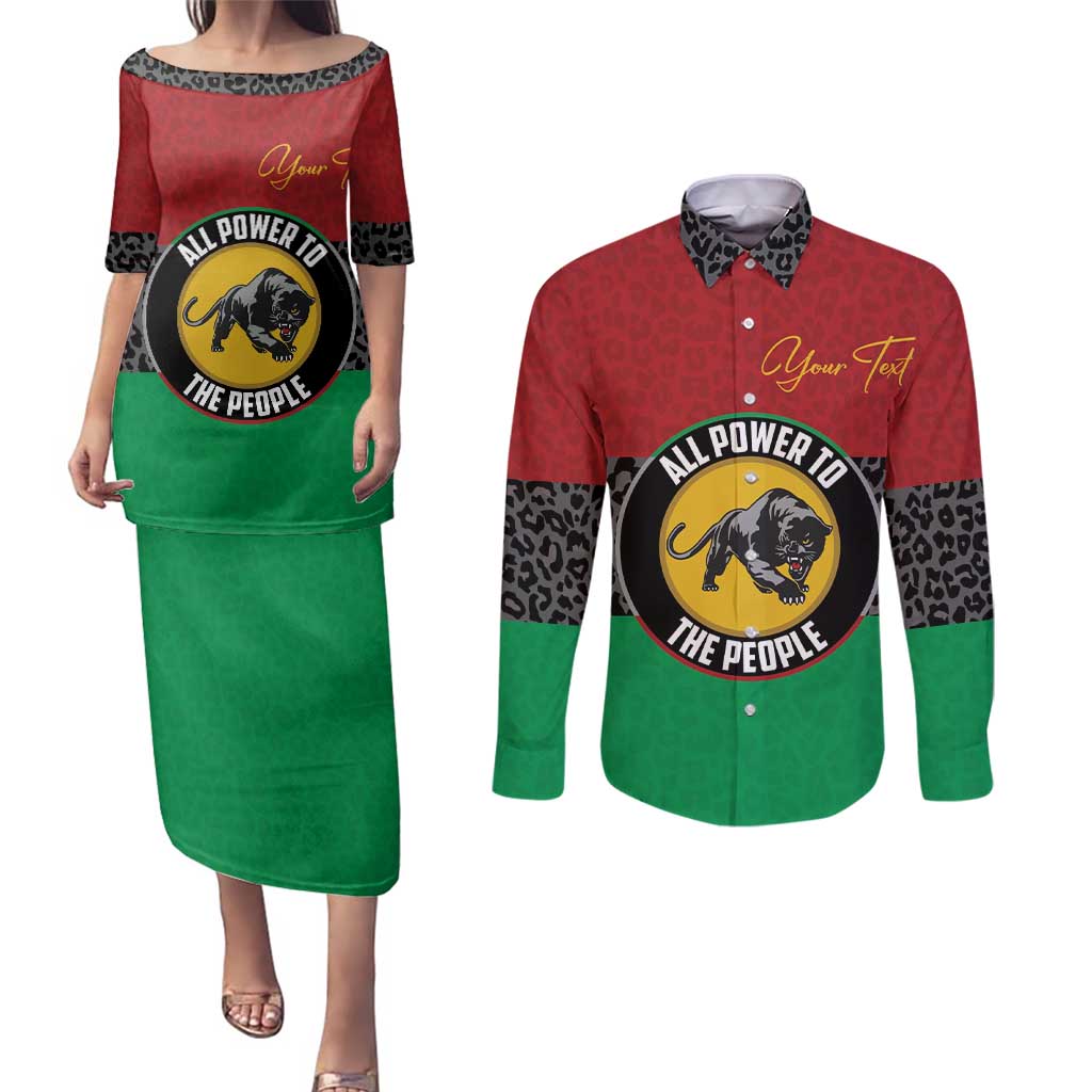 Personalized Pan African Panther Couples Matching Puletasi and Long Sleeve Button Shirt All Power To The People