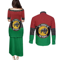 Personalized Pan African Panther Couples Matching Puletasi and Long Sleeve Button Shirt All Power To The People