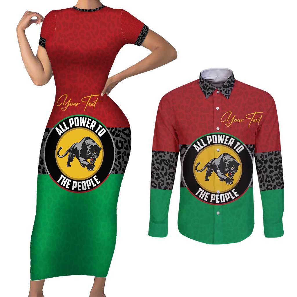 Personalized Pan African Panther Couples Matching Short Sleeve Bodycon Dress and Long Sleeve Button Shirt All Power To The People