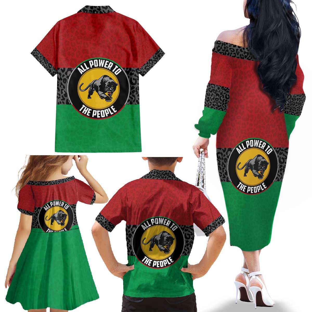 Personalized Pan African Panther Family Matching Off The Shoulder Long Sleeve Dress and Hawaiian Shirt All Power To The People