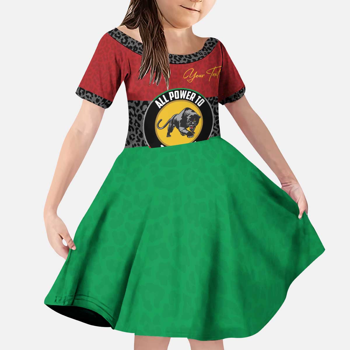 Personalized Pan African Panther Kid Short Sleeve Dress All Power To The People