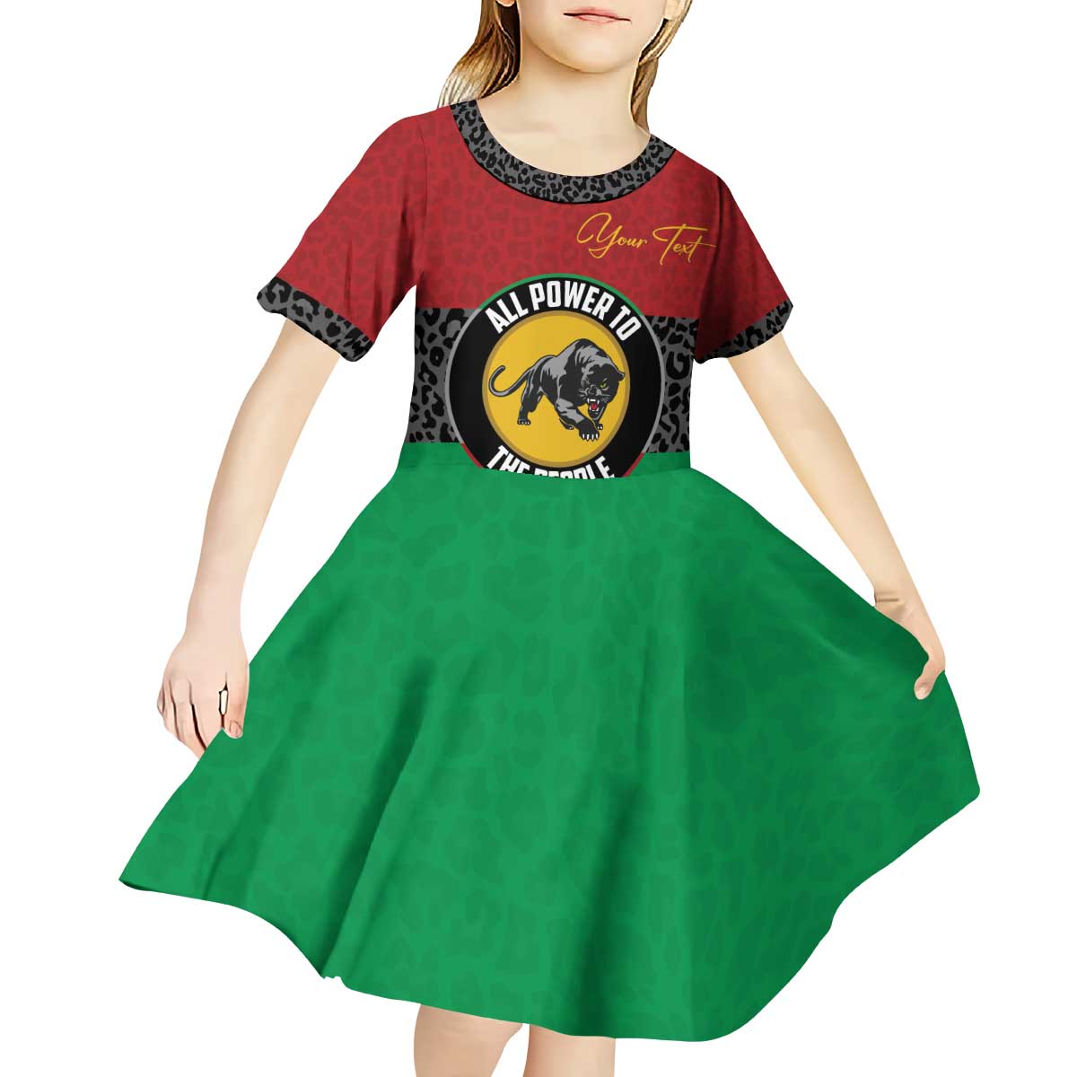 Personalized Pan African Panther Kid Short Sleeve Dress All Power To The People