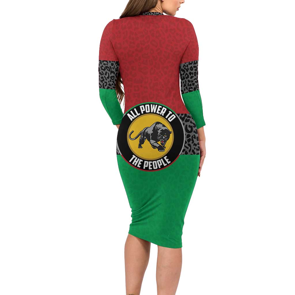 Personalized Pan African Panther Long Sleeve Bodycon Dress All Power To The People