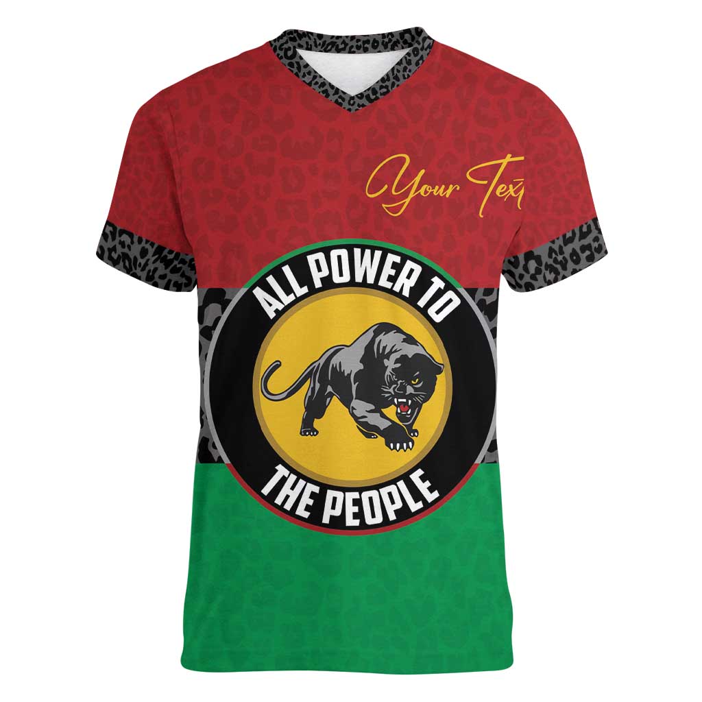 Personalized Pan African Panther Women V-Neck T-Shirt All Power To The People