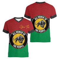 Personalized Pan African Panther Women V-Neck T-Shirt All Power To The People
