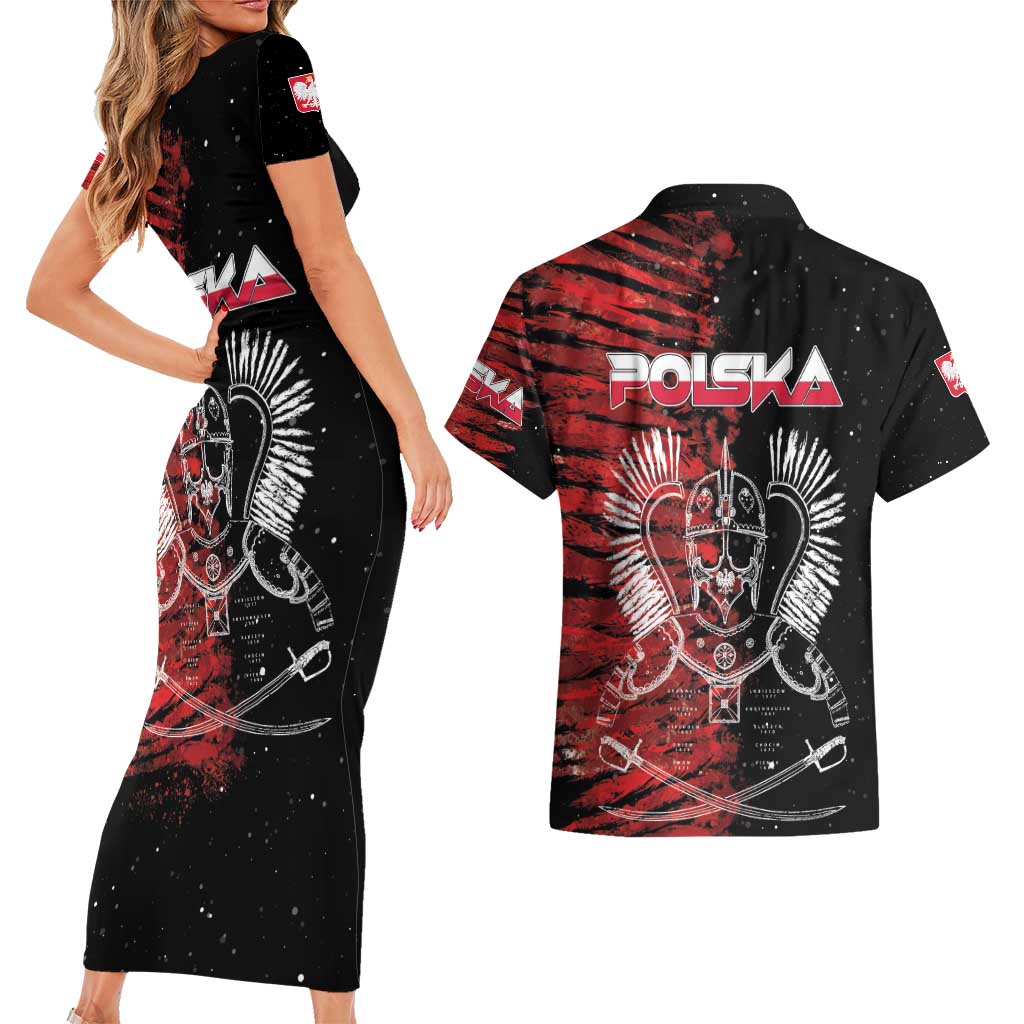 Polish Hussars Polska Couples Matching Short Sleeve Bodycon Dress and Hawaiian Shirt Poland Coat of Arms