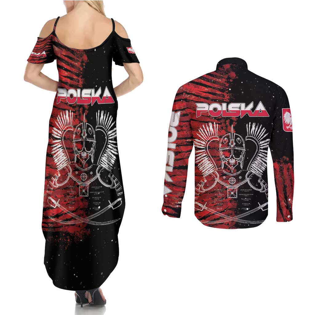 Polish Hussars Polska Couples Matching Summer Maxi Dress and Long Sleeve Button Shirt Poland Coat of Arms