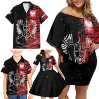 Polish Hussars Polska Family Matching Off Shoulder Short Dress and Hawaiian Shirt Poland Coat of Arms