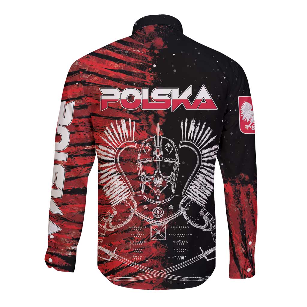 Polish Hussars Polska Long Sleeve Button Shirt Poland Coat of Arms