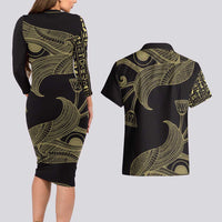 African Couples Matching Long Sleeve Bodycon Dress and Hawaiian Shirt Horus Eyes Egyptian God