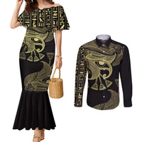 African Couples Matching Mermaid Dress and Long Sleeve Button Shirt Horus Eyes Egyptian God