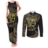 African Couples Matching Tank Maxi Dress and Long Sleeve Button Shirt Horus Eyes Egyptian God