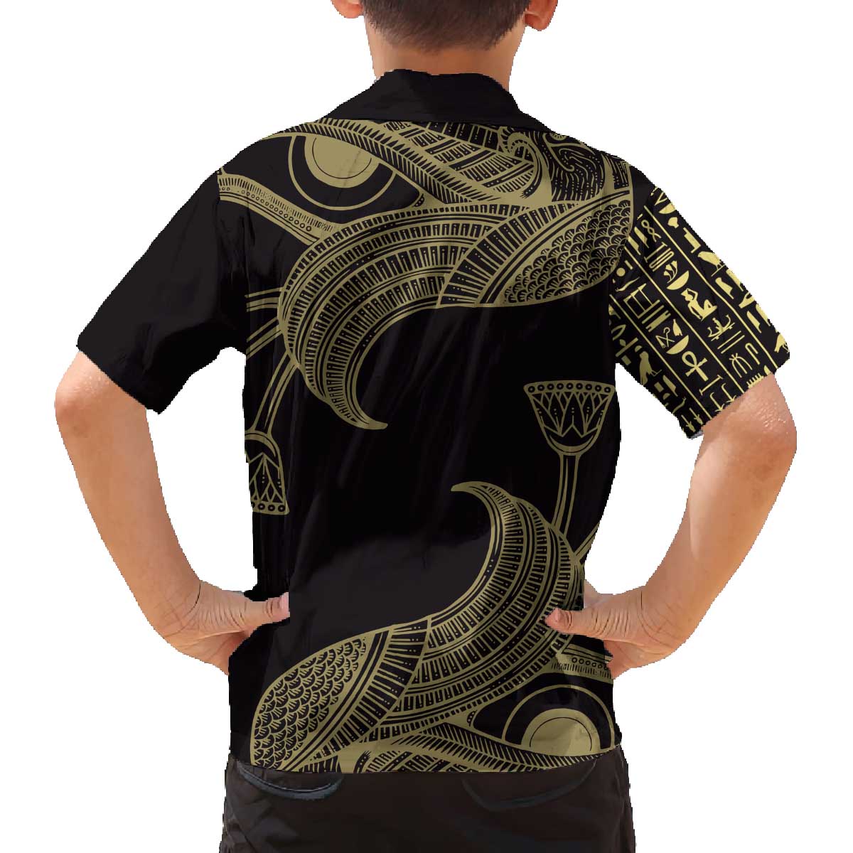 African Family Matching Off The Shoulder Long Sleeve Dress and Hawaiian Shirt Horus Eyes Egyptian God