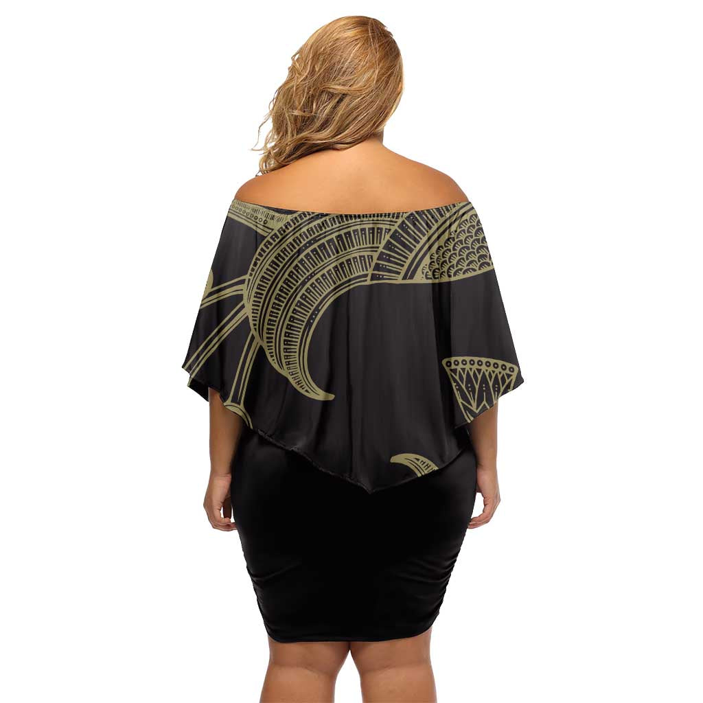 African Family Matching Off Shoulder Short Dress and Hawaiian Shirt Horus Eyes Egyptian God