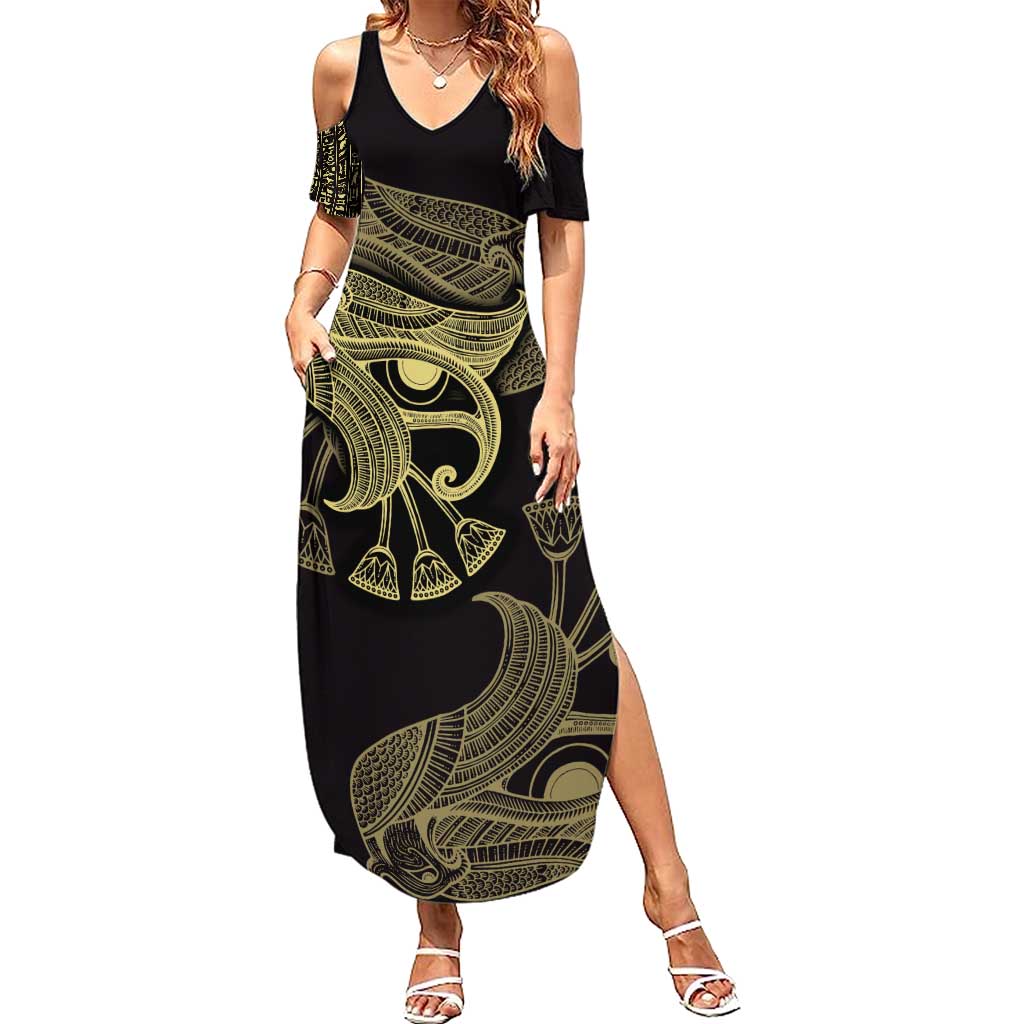 African Family Matching Summer Maxi Dress and Hawaiian Shirt Horus Eyes Egyptian God