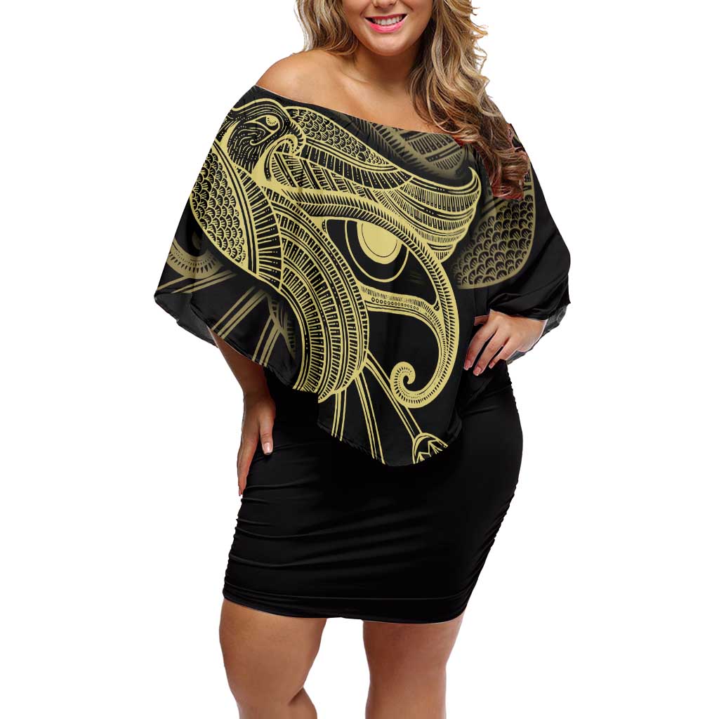African Off Shoulder Short Dress Horus Eyes Egyptian God