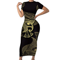 African Short Sleeve Bodycon Dress Horus Eyes Egyptian God