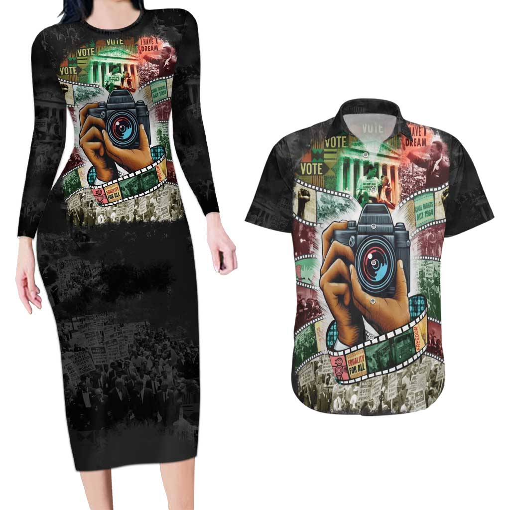 Heritage in Frames Civil Rights Leaders Couples Matching Long Sleeve Bodycon Dress and Hawaiian Shirt African-American Photography - Wonder Print Shop